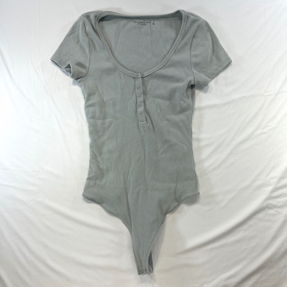 Abercrombie & Fitch Clean Girl Henley Ribbed Bodysuit Small Sage Green Casual